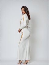 Lidal Long Sleeve Body Printed Maxi Dress In White