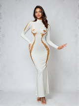 Lidal Long Sleeve Body Printed Maxi Dress In White