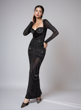 Lux Long Sleeve Crystal Maxi Dress