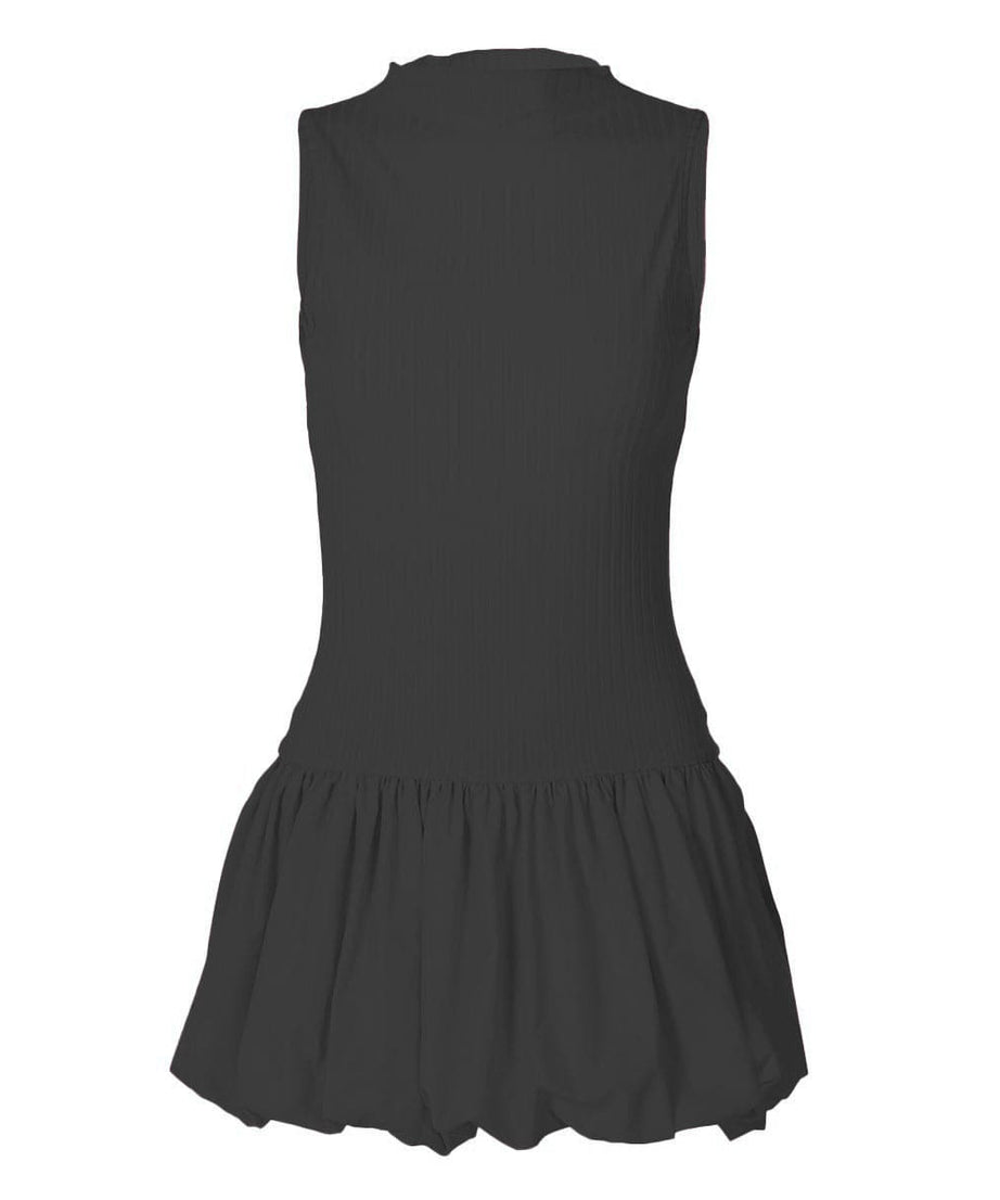 Bubblegum Dream: Pink Ribbed Mock Neck Mini Dress with Chic Bubble Hem – Your Essential Fall Statement